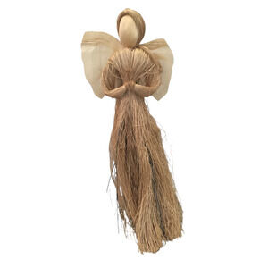 Large Natural Raffia Straw 36" x 12" Angel Doll with Mesh Wings and Stand 3 Feet